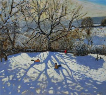 ANDREW MACARA  - large tree and tobogganers, youlgreave
