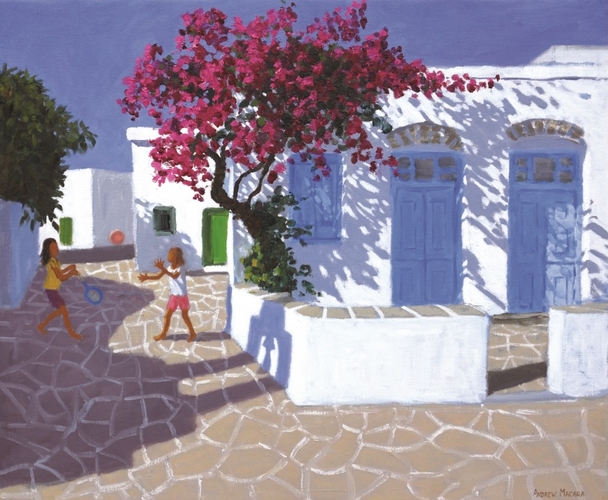 British Print Artist Andrew Macara - Blue Doors, Folegandros