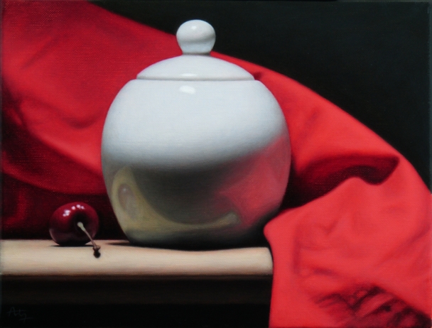 ANTHONY ELLIS - still life with sugar bowl and red drapery