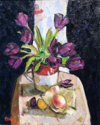 Burgundy Tulips with Exotic Fruit