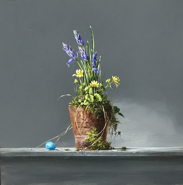 BRYAN HANLON - bluebells, celandine & thrush egg