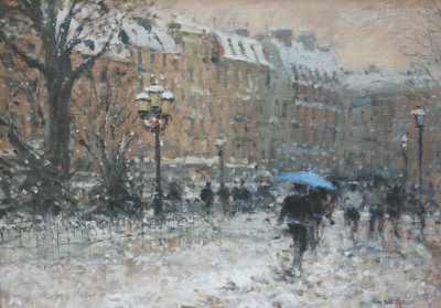 Blue Umbrella in the Snow, Paris
