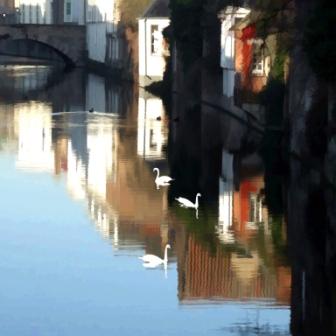 IAN LEDWARD - three swans on a canal