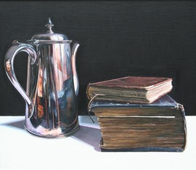 JANE CRUICKSHANK - old books with silver coffee pot
