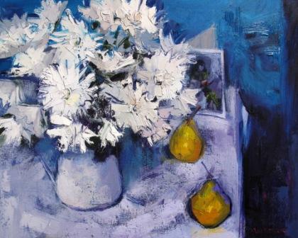 White flowers and Pears 