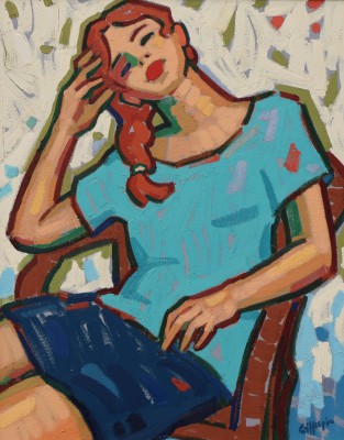 Model Seated with Red Hair