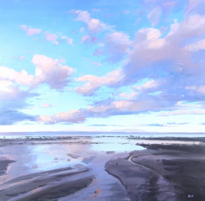 Scottish Artist John Bell - Evening Troon North Shore towards Arran