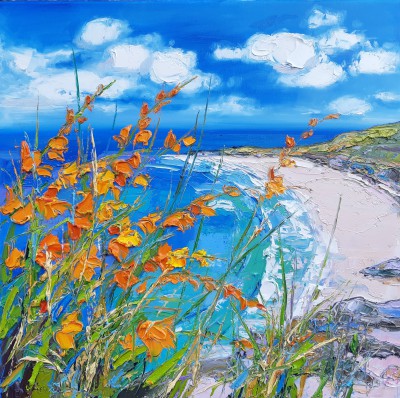 JUDITH BRIDGLAND - beach at gullane through montbretia