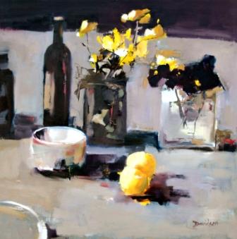 MARY DAVIDSON - pansies and yellow apples