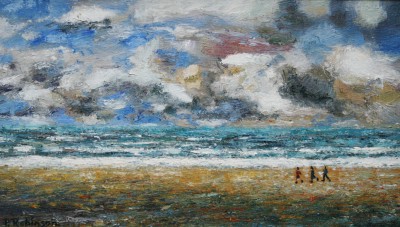 Three Figures on an Empty Beach