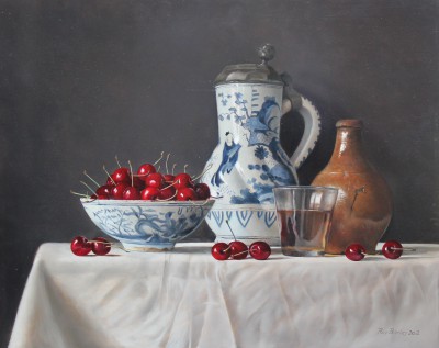 Cherries with Delft jug