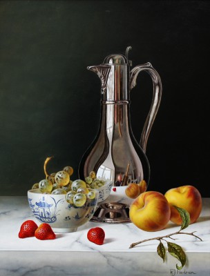 ROY HODRIEN - silver flagon with peaches and strawberries