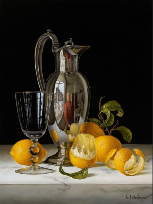 British Print Artist ROY HODRIEN - Silver Flagon with Lemons