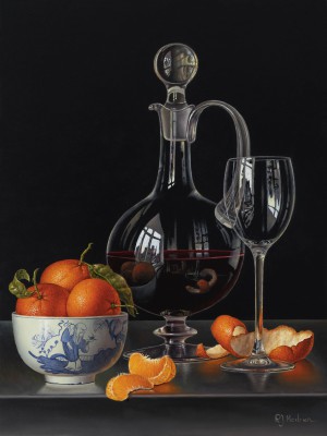 British Print Artist Roy Hodrien - Decanter with Mandarins
