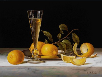 Silver Plate with Lemons and Champagne