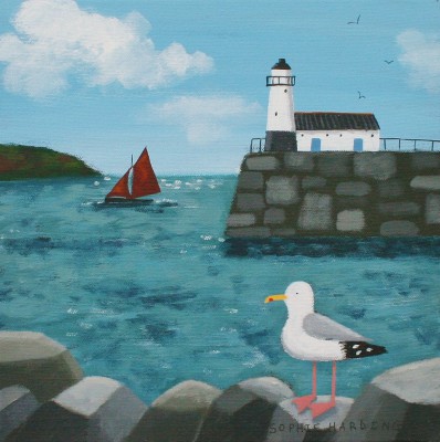 SOPHIE HARDING - seagull, lighthouse and red sails