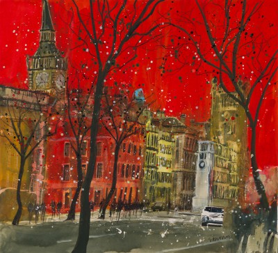 British Artist SUSAN BROWN - Night Scene, Whitehall