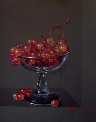 Muscatel Grapes in a Glass Dish
